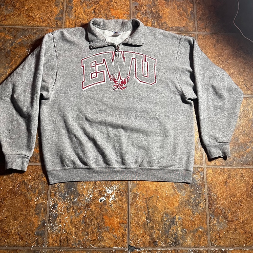 Jerzees Gray Crewneck Sweater with EWU Logo